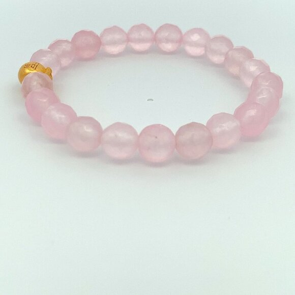 24K Gold Money Bag Lucky Charm Bracelet Gemstones Rose Quartz Faceted - Picture 3 of 8